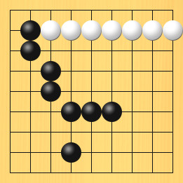 囲碁ルールと打ちかたを解説した対局例1の16手目から20手目までの図