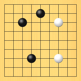 囲碁ルールと打ちかたを解説した対局例2の6手目から10手目までの図