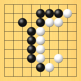 囲碁ルールと打ちかたを解説した対局例2の21手目から25手目までの図