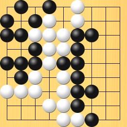 囲碁ルールと打ちかたを解説した対局例3の46手目から50手目までの図