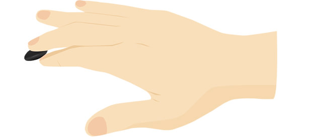 右手の人差し指と中指で黒石をはさみながら、手のひらを広げているイラスト