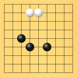 囲碁ルールと打ちかたを解説した対局例1の6手目から10手目までの図