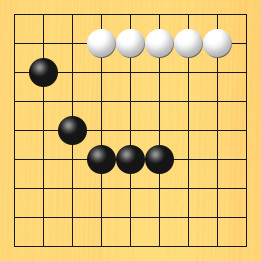 囲碁ルールと打ちかたを解説した対局例1の11手目から15手目までの図
