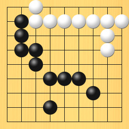囲碁ルールと打ちかたを解説した対局例1の21手目から25手目までの図