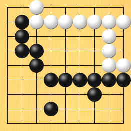 囲碁ルールと打ちかたを解説した対局例1の26手目から30手目までの図