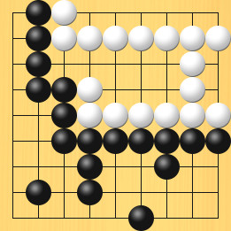 囲碁ルールと打ちかたを解説した対局例1の36手目から40手目までの図