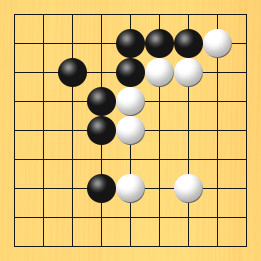囲碁ルールと打ちかたを解説した対局例2の16手目から20手目までの図
