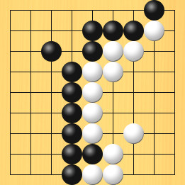 囲碁ルールと打ちかたを解説した対局例2の26手目から30手目までの図