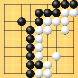 囲碁ルールと打ちかたを解説した対局例2の31手目から35手目までの図
