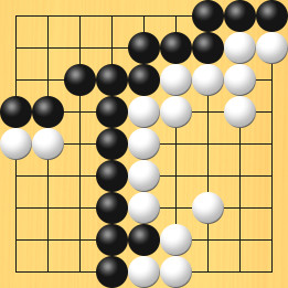 囲碁ルールと打ちかたを解説した対局例2の36手目から40手目までの図