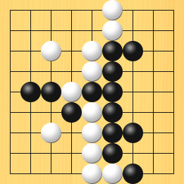 囲碁ルールと打ちかたを解説した対局例3の26手目から30手目までの図