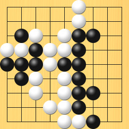 囲碁ルールと打ちかたを解説した対局例3の36手目から40手目までの図