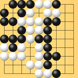 囲碁ルールと打ちかたを解説した対局例3の51手目から55手目までの図