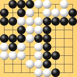 囲碁ルールと打ちかたを解説した対局例3の56手目から60手目までの図