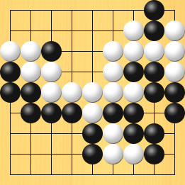 囲碁ルールと打ちかたを解説した対局例4の46手目から50手目までの図