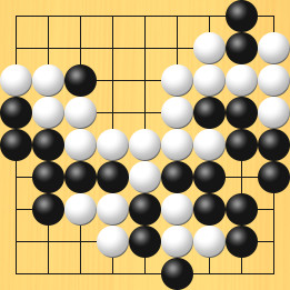 囲碁ルールと打ちかたを解説した対局例4の51手目から55手目までの図