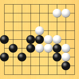 囲碁ルールと打ちかたを解説した対局例6の21手目から25手目までの図
