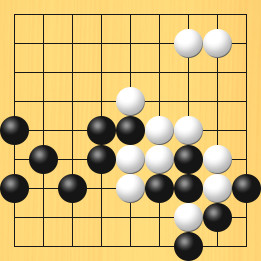 囲碁ルールと打ちかたを解説した対局例6の26手目から30手目までの図