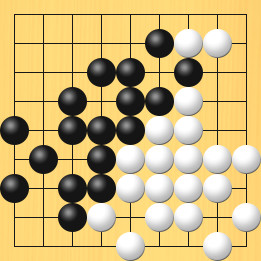 囲碁ルールと打ちかたを解説した対局例6の51手目から55手目までの図
