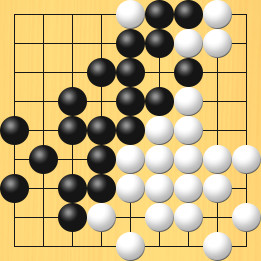 囲碁ルールと打ちかたを解説した対局例6の56手目から60手目までの図