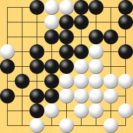 囲碁ルールと打ちかたを解説した対局例6の66手目から70手目までの図