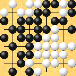 囲碁ルールと打ちかたを解説した対局例6の76手目から80手目までの図