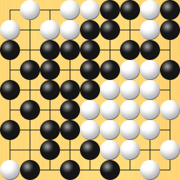 囲碁ルールと打ちかたを解説した対局例6の81手目から85手目までの図