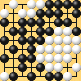 囲碁ルールと打ちかたを解説した対局例6の86手目から90手目までの図