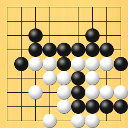 囲碁ルールと打ちかたを解説した対局例7の31手目から35手目までの図