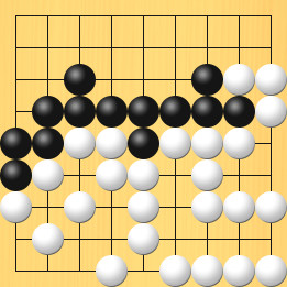 囲碁ルールと打ちかたを解説した対局例7の46手目から50手目までの図