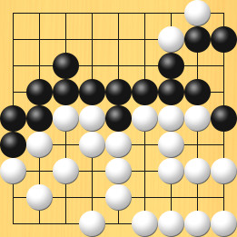 囲碁ルールと打ちかたを解説した対局例7の51手目から55手目までの図