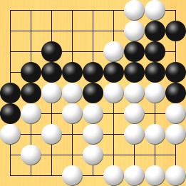 囲碁ルールと打ちかたを解説した対局例7の56手目から60手目までの図
