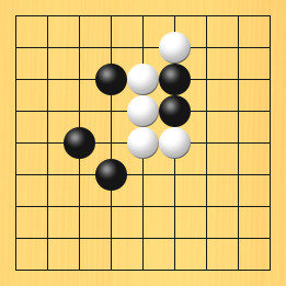 囲碁ルールと打ちかたを解説した対局例8の11手目から15手目までの図