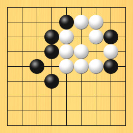 囲碁ルールと打ちかたを解説した対局例8の21手目から25手目までの図