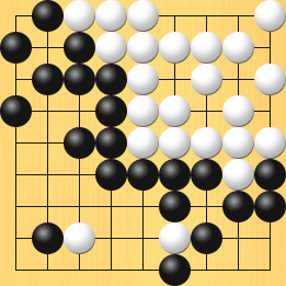 囲碁ルールと打ちかたを解説した対局例8の56手目から60手目までの図