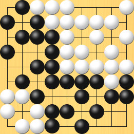 囲碁ルールと打ちかたを解説した対局例8の66手目から70手目までの図