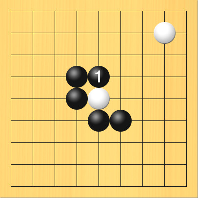 黒がゲタではなく上からアテた図。盤面図、白8の2、白5の5。黒4の4、黒4の5、黒5の6、黒6の6。進行手順、1手目・黒5の4