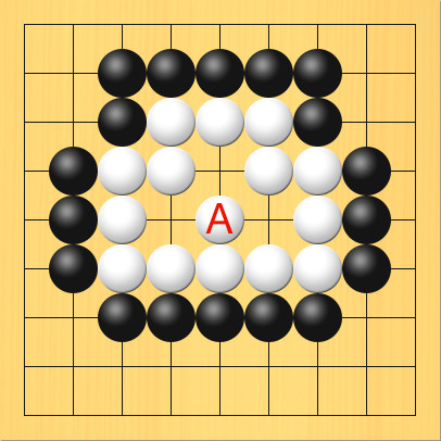 最初の図でもし白がAの場所、5の5に打った場合は生きることを示した図