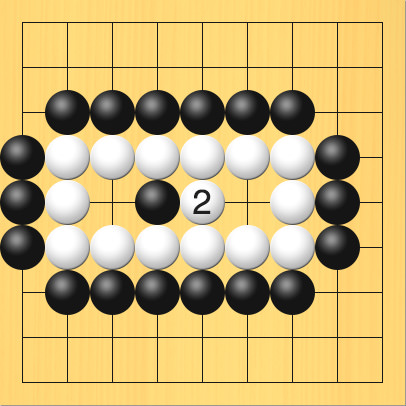 白が2がんで生きた図。進行手順、2手目・白5の5