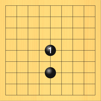 黒が一間トビに打った図。盤面図、黒5の7。進行手順、1手目・黒5の5