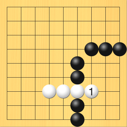 黒の陣地の中に白が侵入した図。進行手順、1手目・白7の7