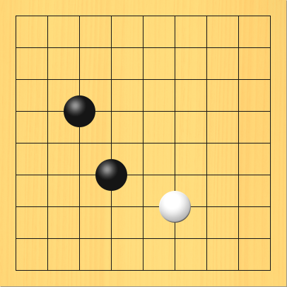 星の定石で、白がカカって黒が受けた図。盤面図、黒4の6、黒3の4。白6の7