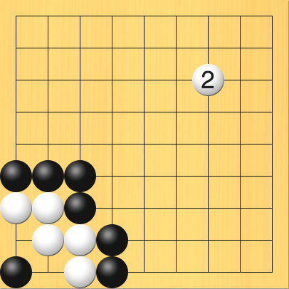 白がほかの場所に打った図。進行手順、2手目・白7の3