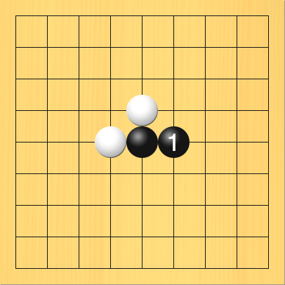 黒がノビた図。盤面図、黒5の5。白4の5、白5の4。進行手順、1手目・黒6の5