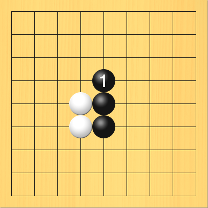 黒がノビた図。盤面図、黒5の6、黒5の5。白4の6、白4の5。進行手順、1手目・黒5の4