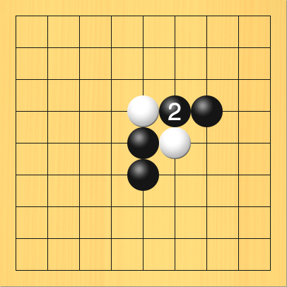 黒が続けて打って、白石を分断した図。進行手順、2手目・黒6の4