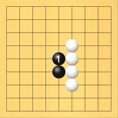 黒がソイを打った図。盤面図、白6の4、白6の5、白6の6、白6の7。黒5の6。進行手順、1手目・黒5の5