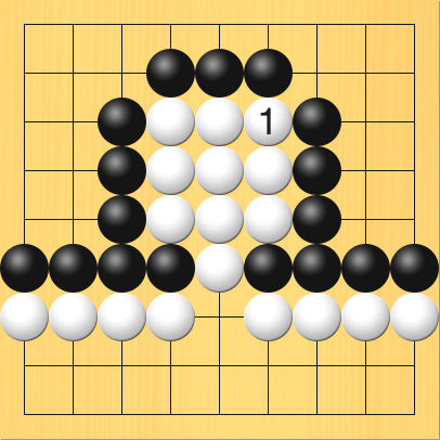 白がダメに打って、ダメヅマリになった図。進行手順、白6の3